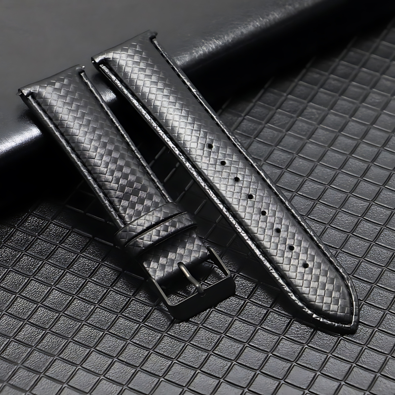 Black Carbon Fiber Leather Band for Samsung Watch in 20mm/22mm