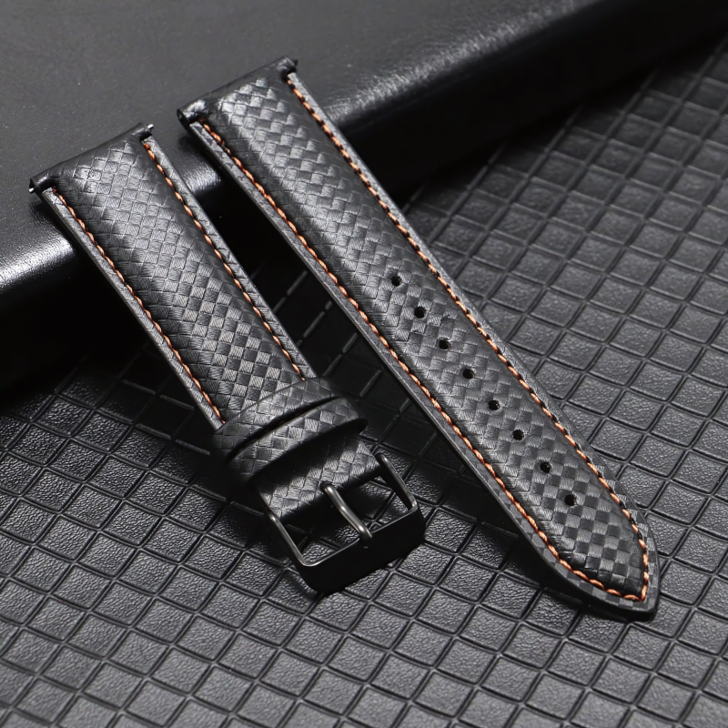 Orange Carbon Fiber Leather Band for Samsung Watch in 20mm/22mm