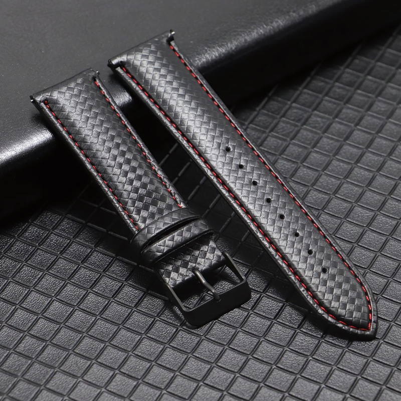Red Carbon Fiber Leather Band for Samsung Watch in 20mm/22mm