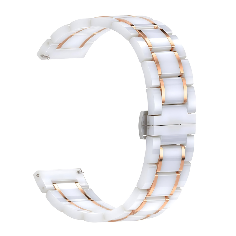 White & Rose Gold Ceramic Style Jubilee Band for Samsung Watch in 20mm/22mm