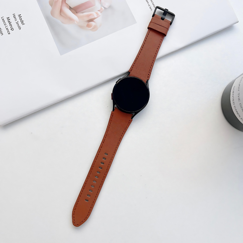 Brown Classic Leather Band for Samsung Watch in 20mm/22mm