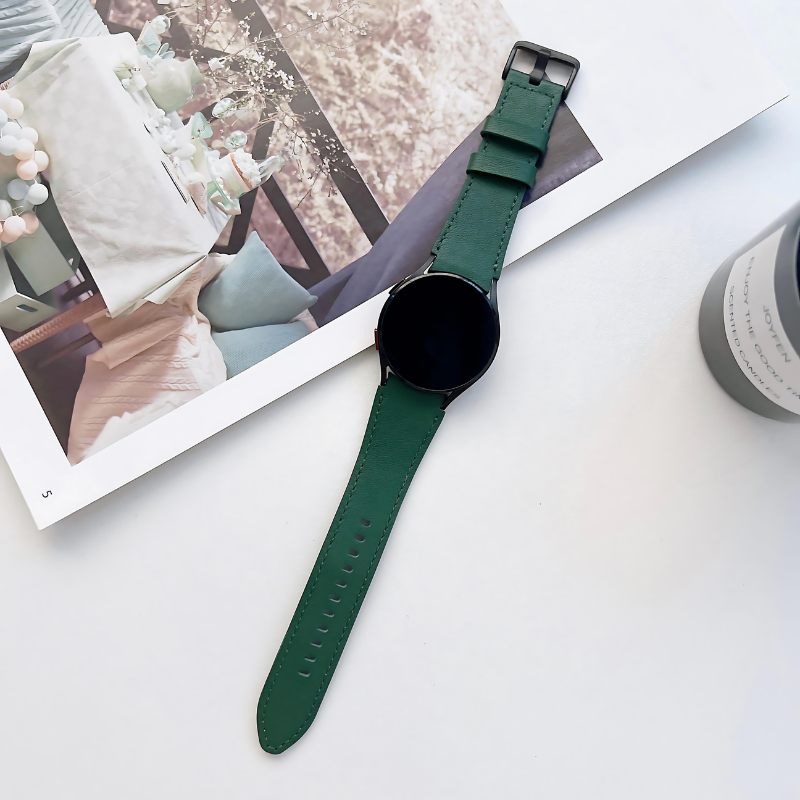 Green Classic Leather Band for Samsung Watch in 20mm/22mm