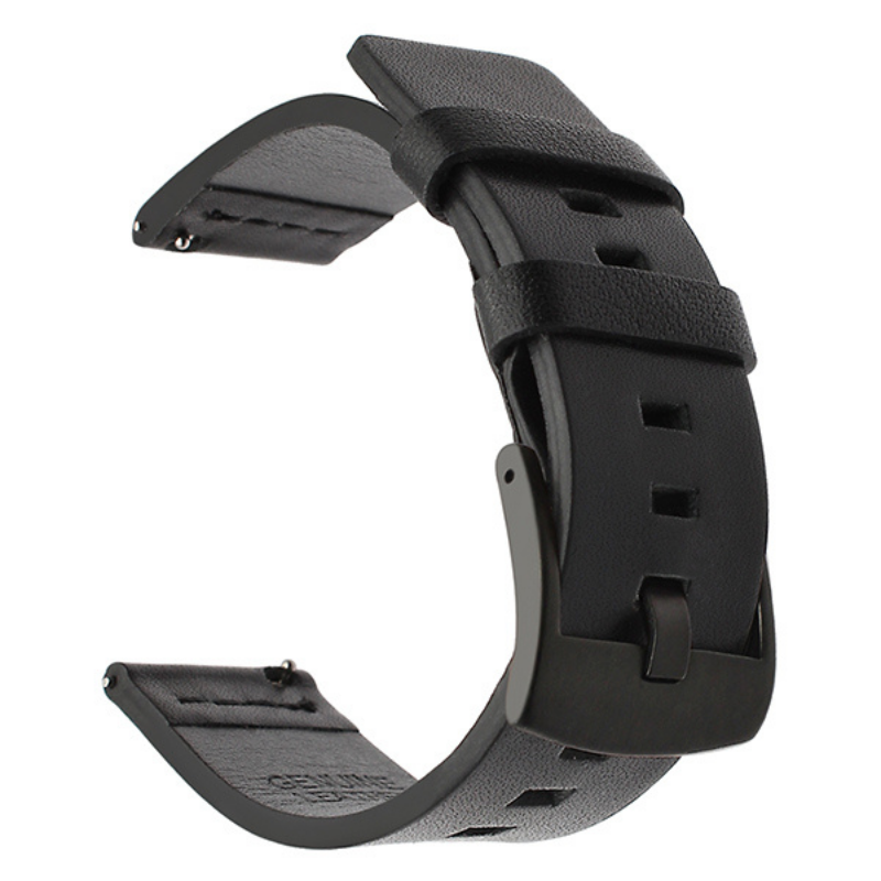 Black Classic Leather Band with Black Buckle for Samsung Watch in 20mm/22mm