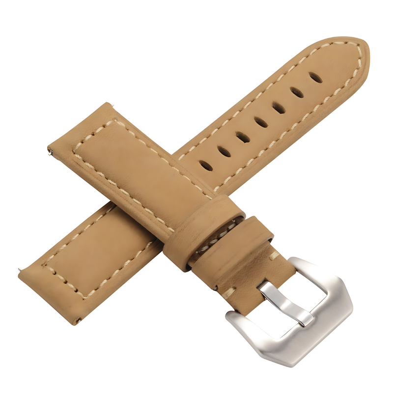 Khaki Genuine Leather Band with Silver Buckle for Samsung Watch in 20mm/22mm