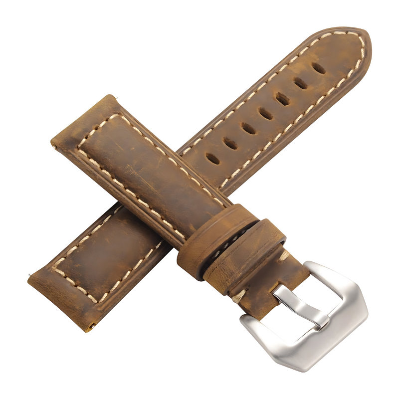 Matte Brown Genuine Leather Band with Silver Buckle for Samsung Watch in 20mm/22mm