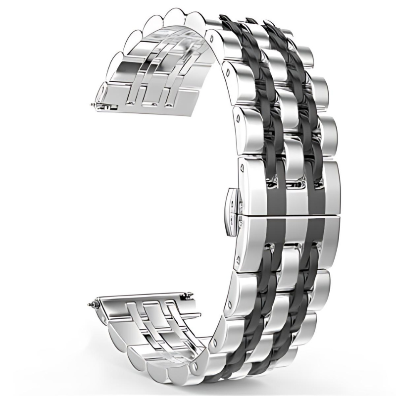 Silver & Black Jubilee Stainless Steel Band for Samsung Watch in 20mm/22mm