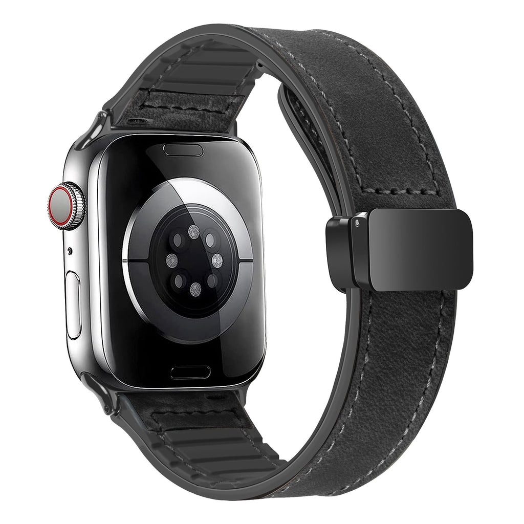 Black Magnetic Leather Band with Silicone Lining for Apple Watch - 38mm