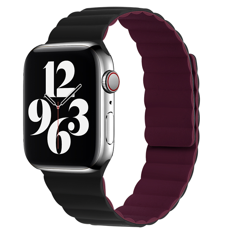 Black & Wine Red Magnetic Silicone Band for Apple Watch - 38mm