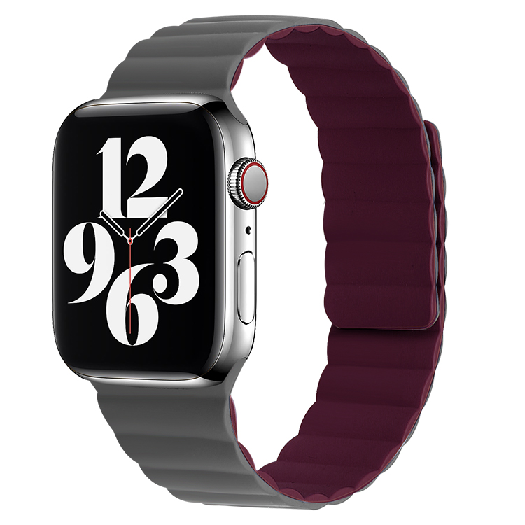 Grey & Wine Red Magnetic Silicone Band for Apple Watch - 38mm