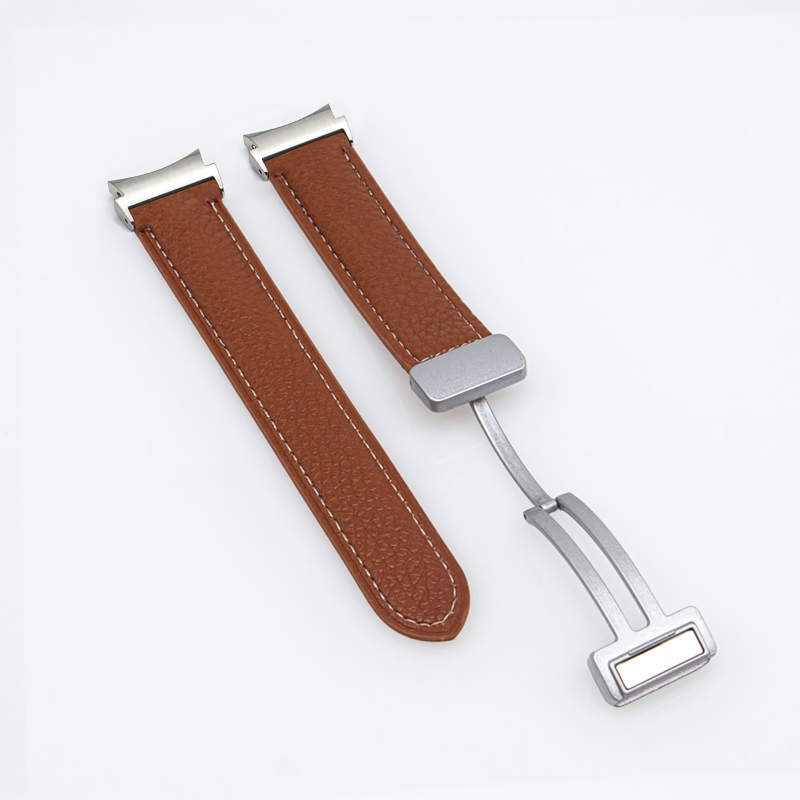 Brown Magnetic Silver Buckle Leather Band for Samsung Watch in 20mm/22mm