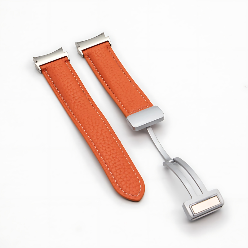 Orange Magnetic Silver Buckle Leather Band for Samsung Watch in 20mm/22mm