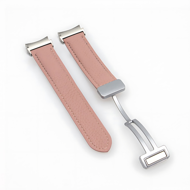 Pink Magnetic Silver Buckle Leather Band for Samsung Watch in 20mm/22mm