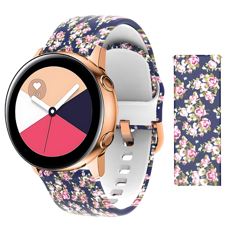 Rose in Blue Printed Silicone Band for Samsung Watch in 20mm/22mm