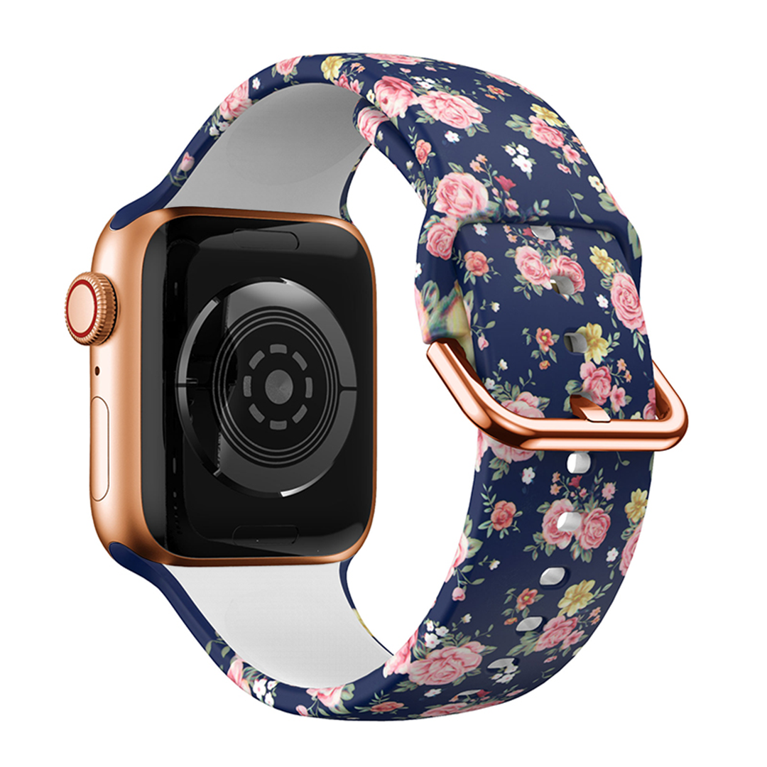 Blue Flower Printed Silicone Band for Apple Watch, 38mm