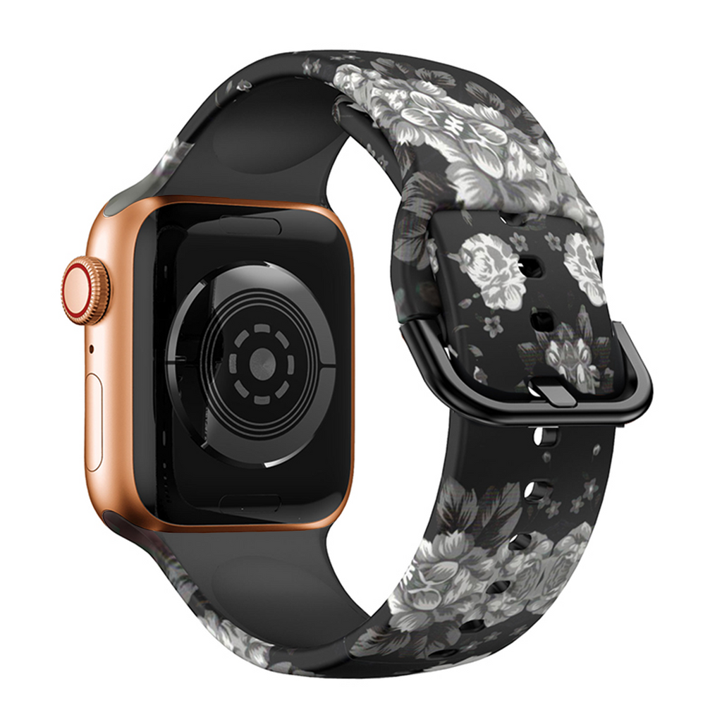 Gray Flower Printed Silicone Band for Apple Watch, 38mm