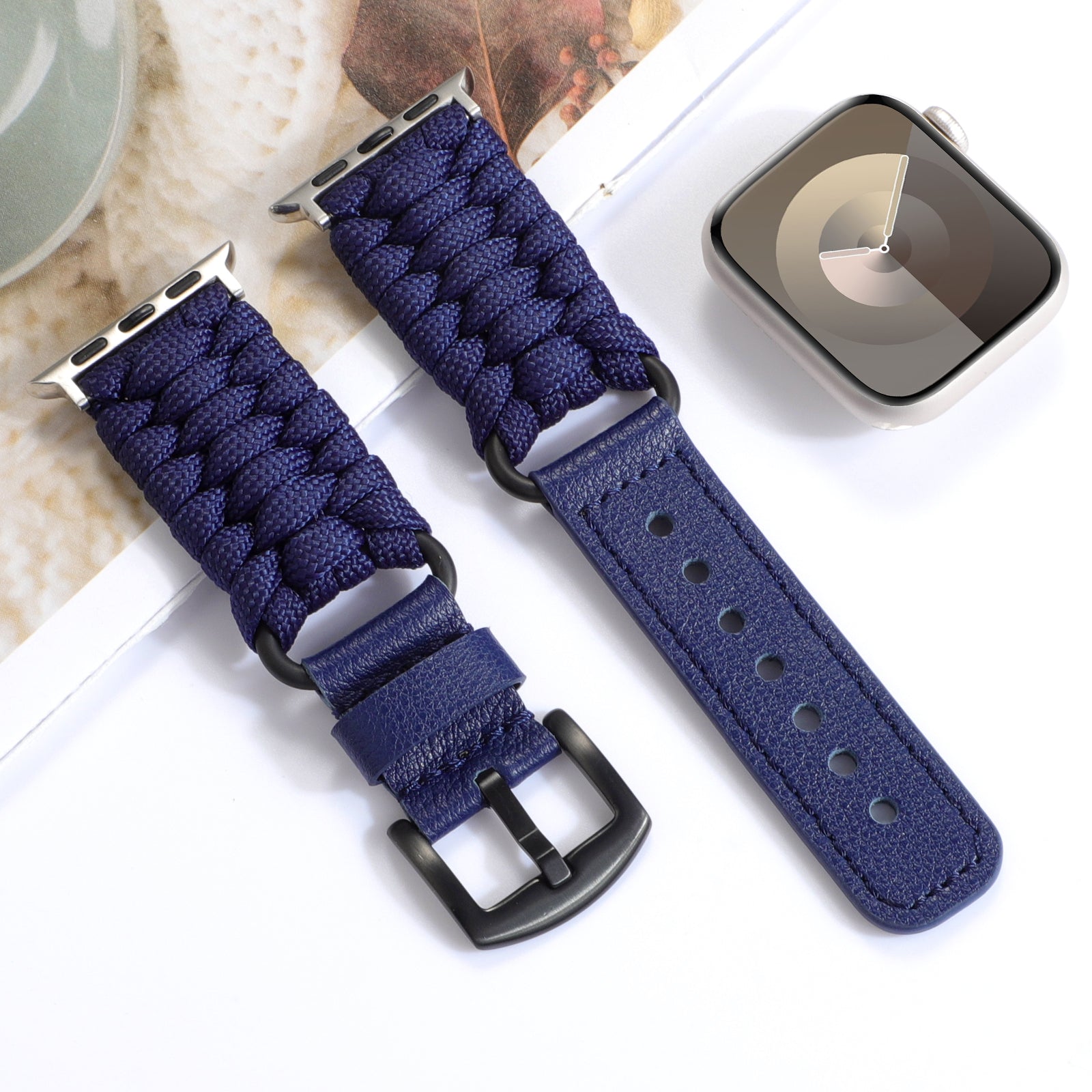 Blue Woven Corded Leather Band, 38mm