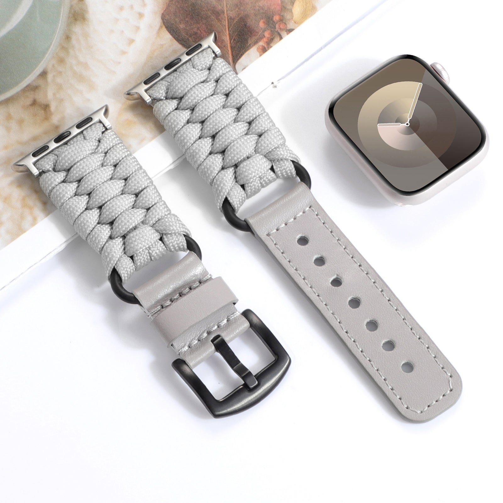 Grey Woven Corded Leather Band, 38mm