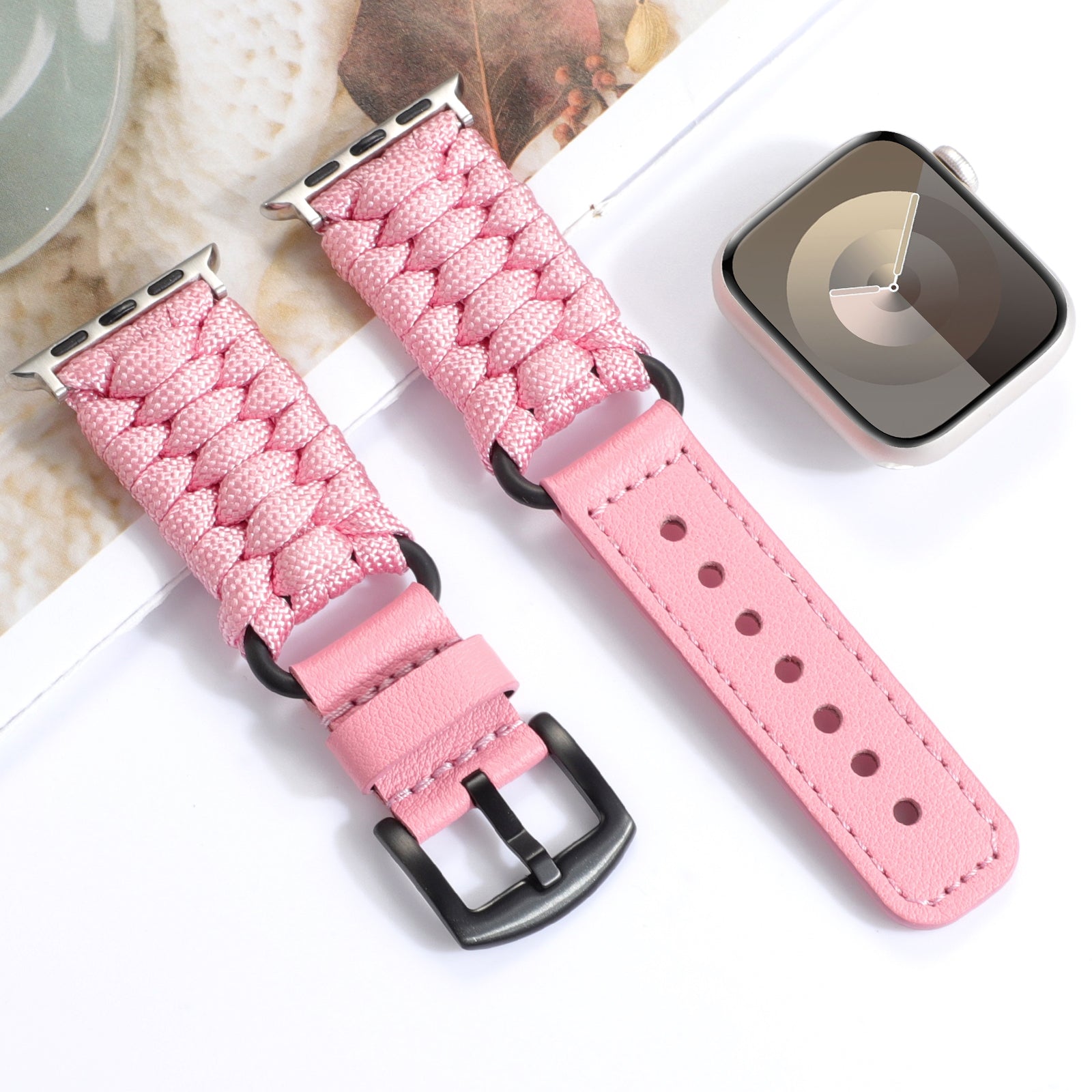 Pink Woven Corded Leather Band, 38mm