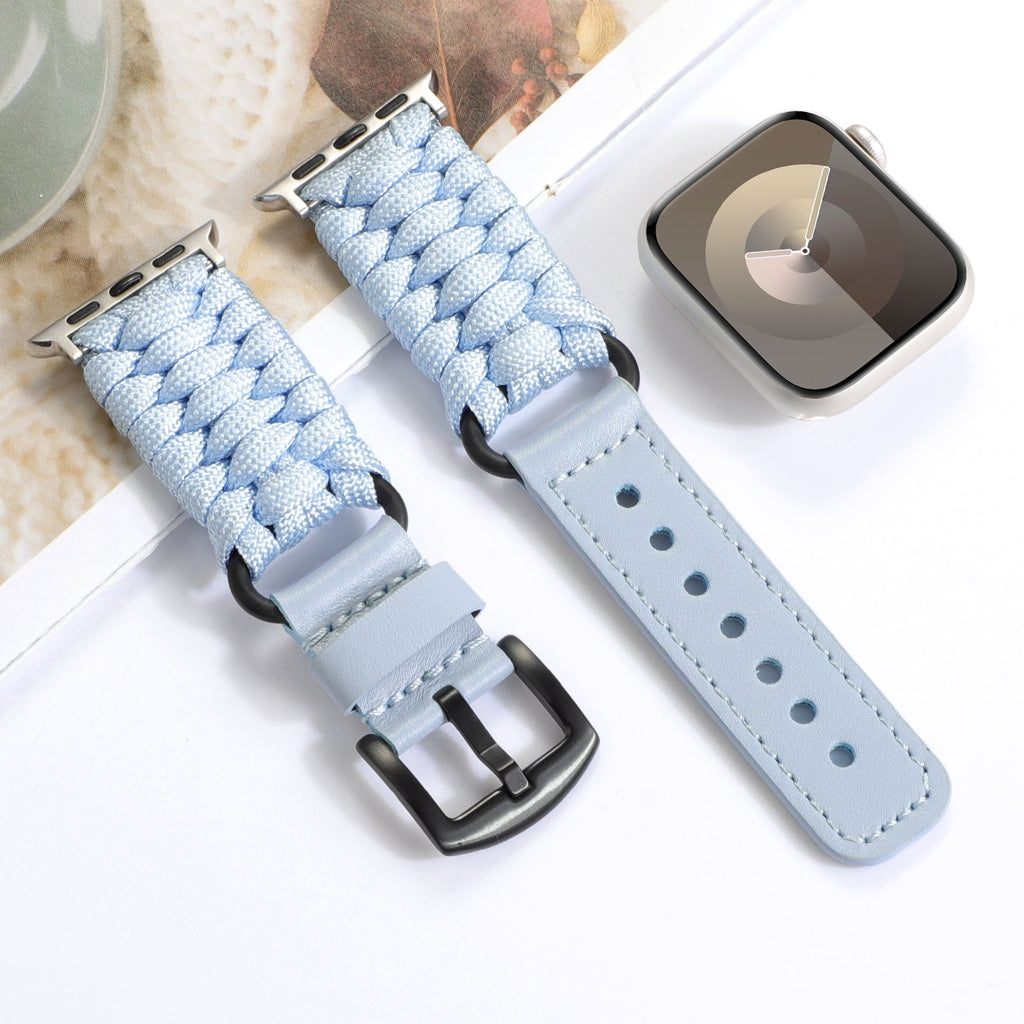 Woven Corded Leather Band for Apple Watch Sky Blue