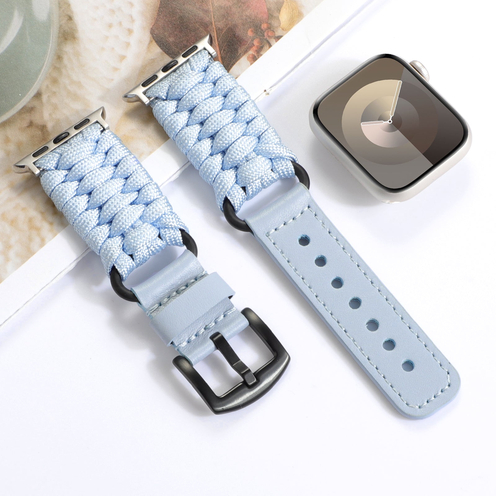 Sky Blue Woven Corded Leather Band, 38mm