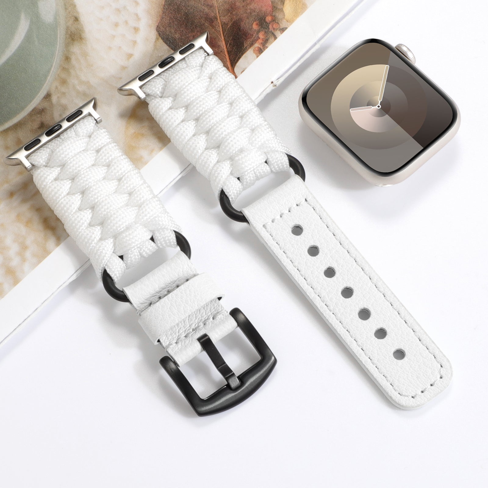 White Woven Corded Leather Band, 38mm