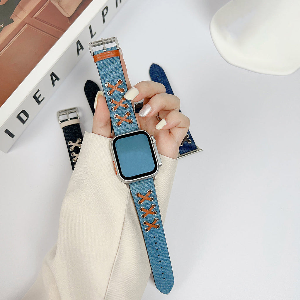 Denim Leather Band for Apple Watch Band Light Blue