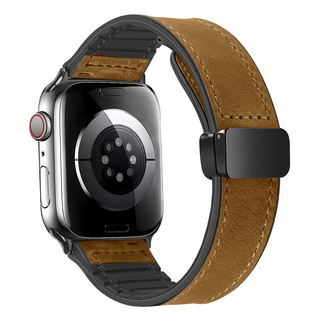 Magnetic Leather Band with Silicone Lining for Apple Watch Band Brown
