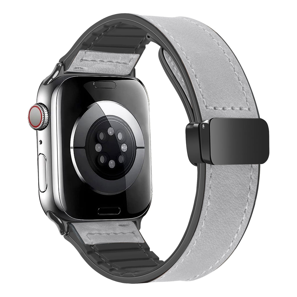 Magnetic Leather Band with Silicone Lining for Apple Watch Band Grey