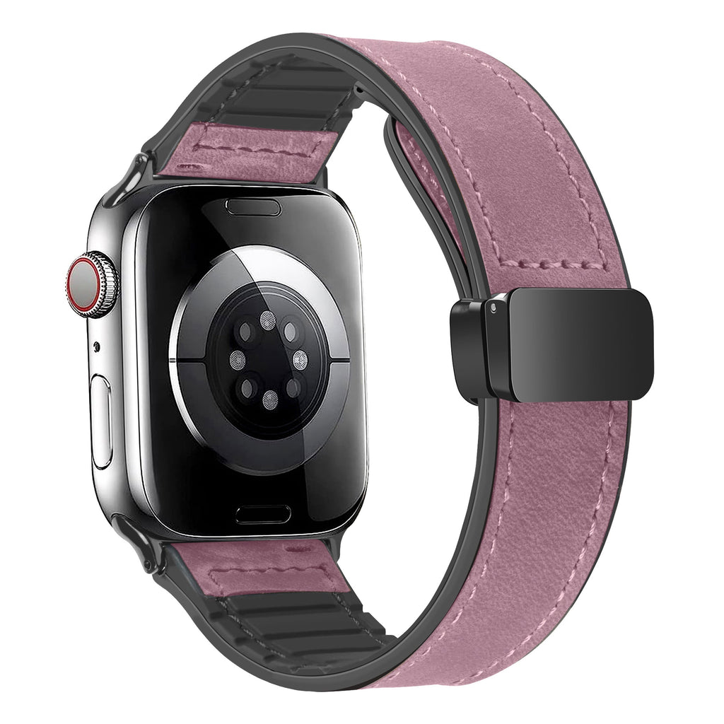 Magnetic Leather Band with Silicone Lining for Apple Watch Band Pink