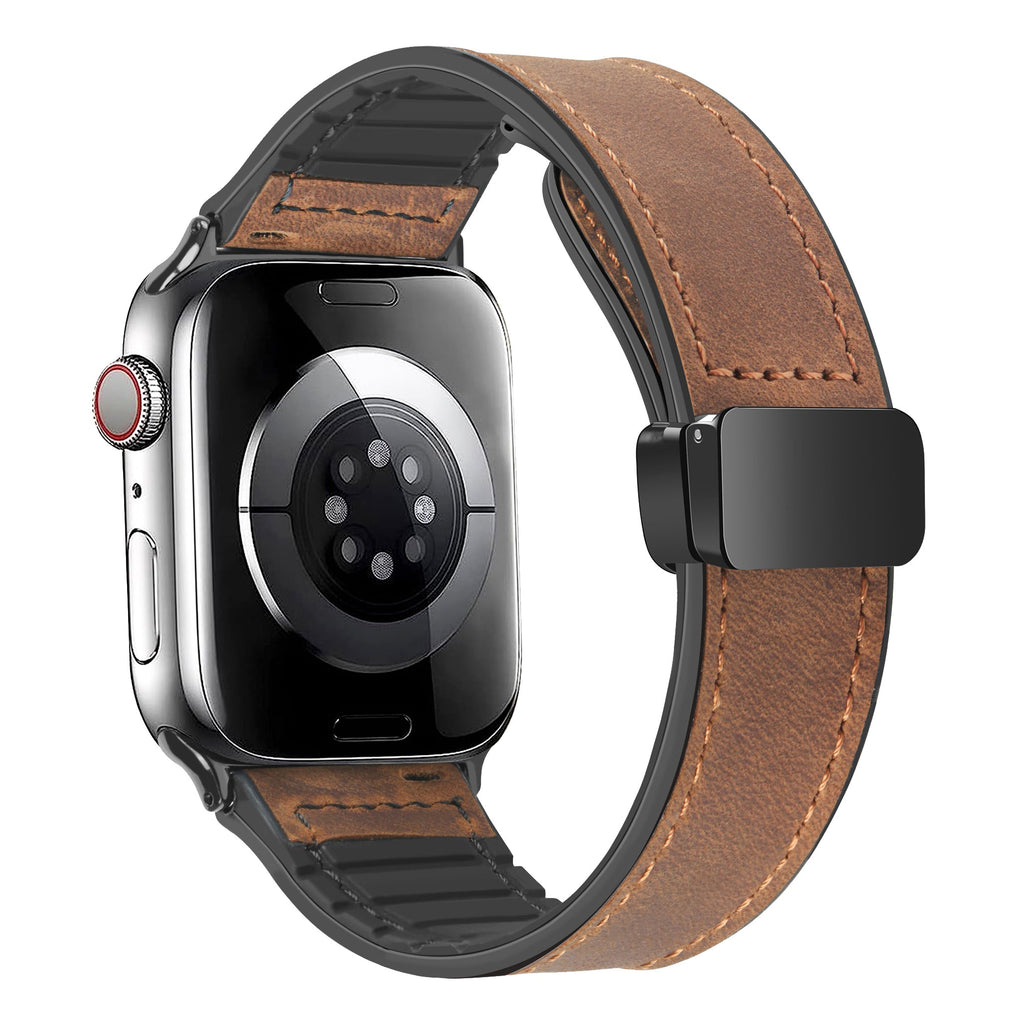 Magnetic Leather Band with Silicone Lining for Apple Watch Band Rio Rust