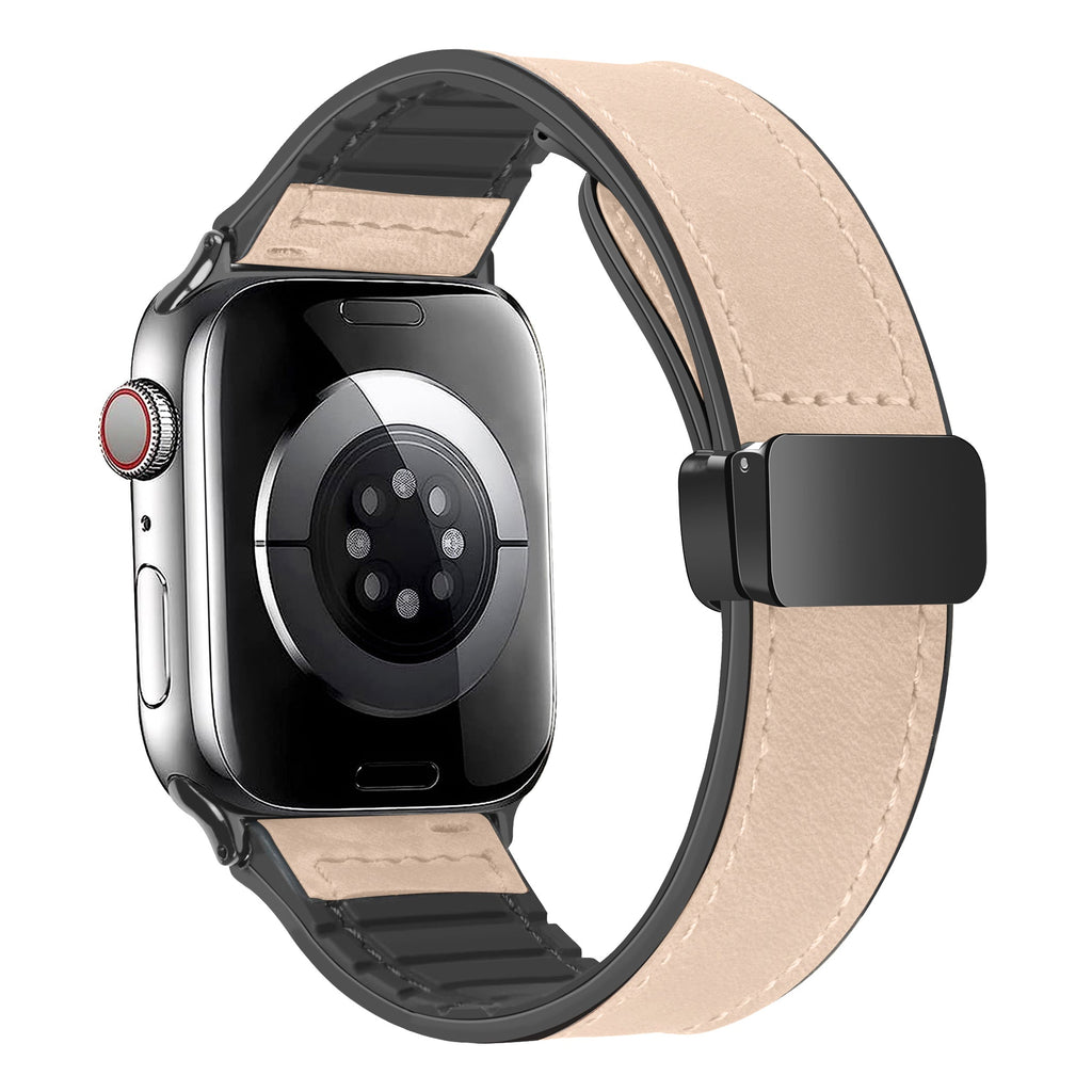 Magnetic Leather Band with Silicone Lining for Apple Watch Band Tan