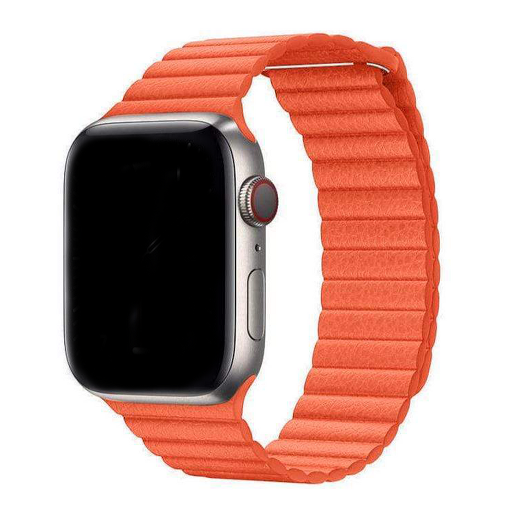 Magnetic Leather Loop Apple Watch Leather Band Orange42mm/44mm/45mm/49mm