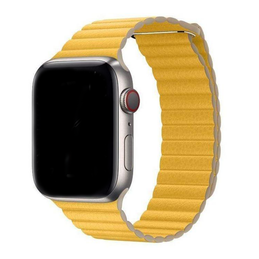 Magnetic Leather Loop Apple Watch Leather Band Yellow42mm/44mm/45mm/49mm