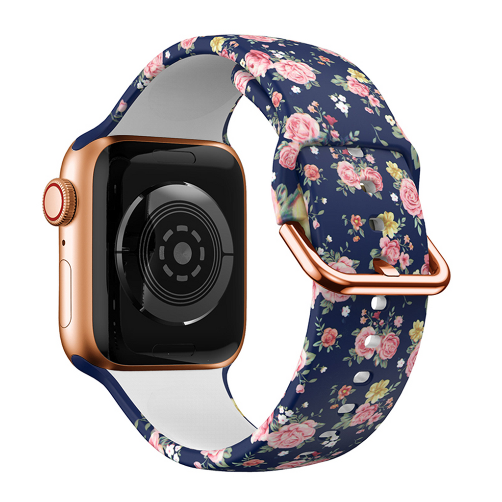 Printed Silicone Band Apple Watch Band For Men And Women Blue Flower 42mm/44mm/45mm/49mm