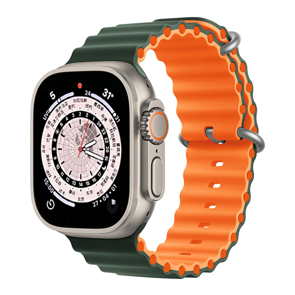 Two-Tone Silicone Ocean Strap for Apple Watch Band Army Green & Orange