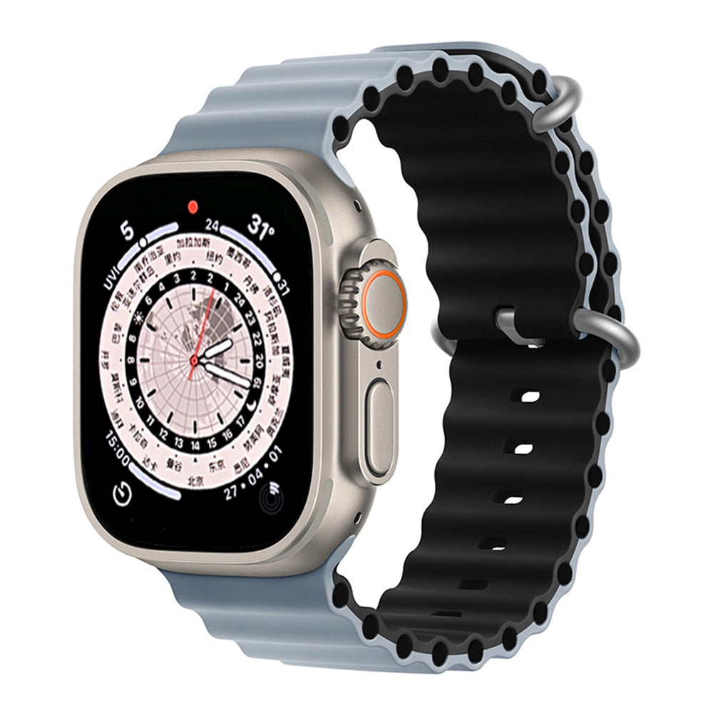 Two-Tone Silicone Ocean Strap for Apple Watch Band Grey & Black