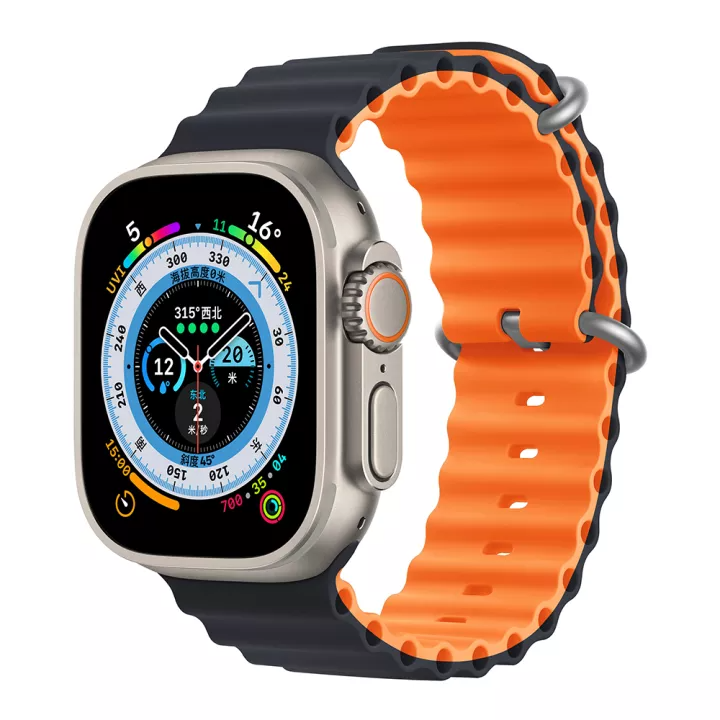 Two-Tone Silicone Ocean Strap for Apple Watch Band Midnight & Orange