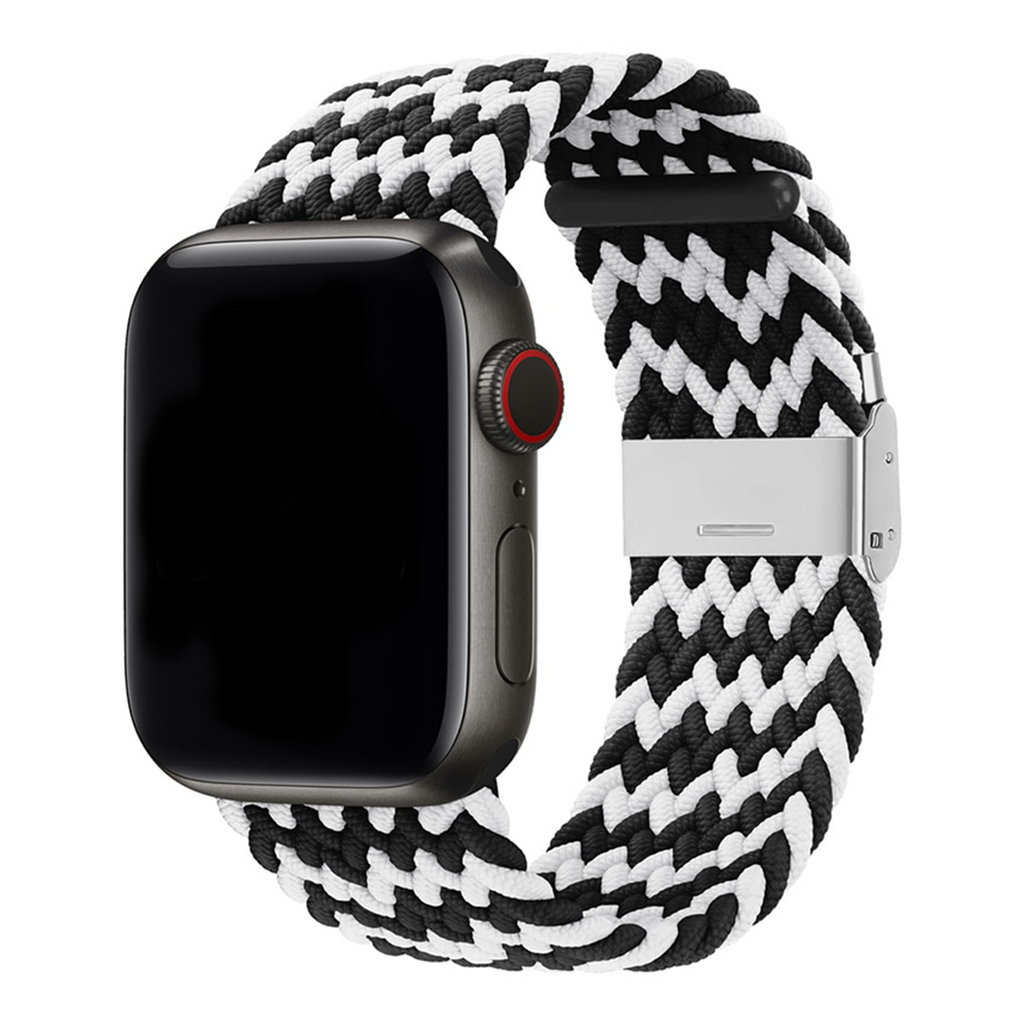 Zigwave Braided Buckle Apple Watch Band For Men And Women Black White 42mm/44mm/45mm/49mm