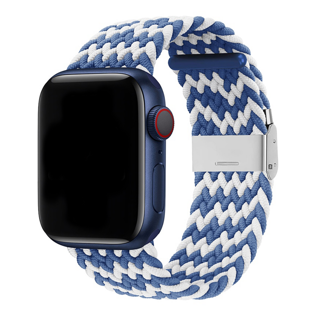 Zigwave Braided Buckle Apple Watch Band For Men And Women Blue White 42mm/44mm/45mm/49mm
